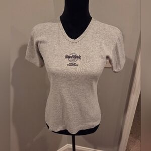 Hard Rock Cafe Gray Women's V-Neck Vintage Top